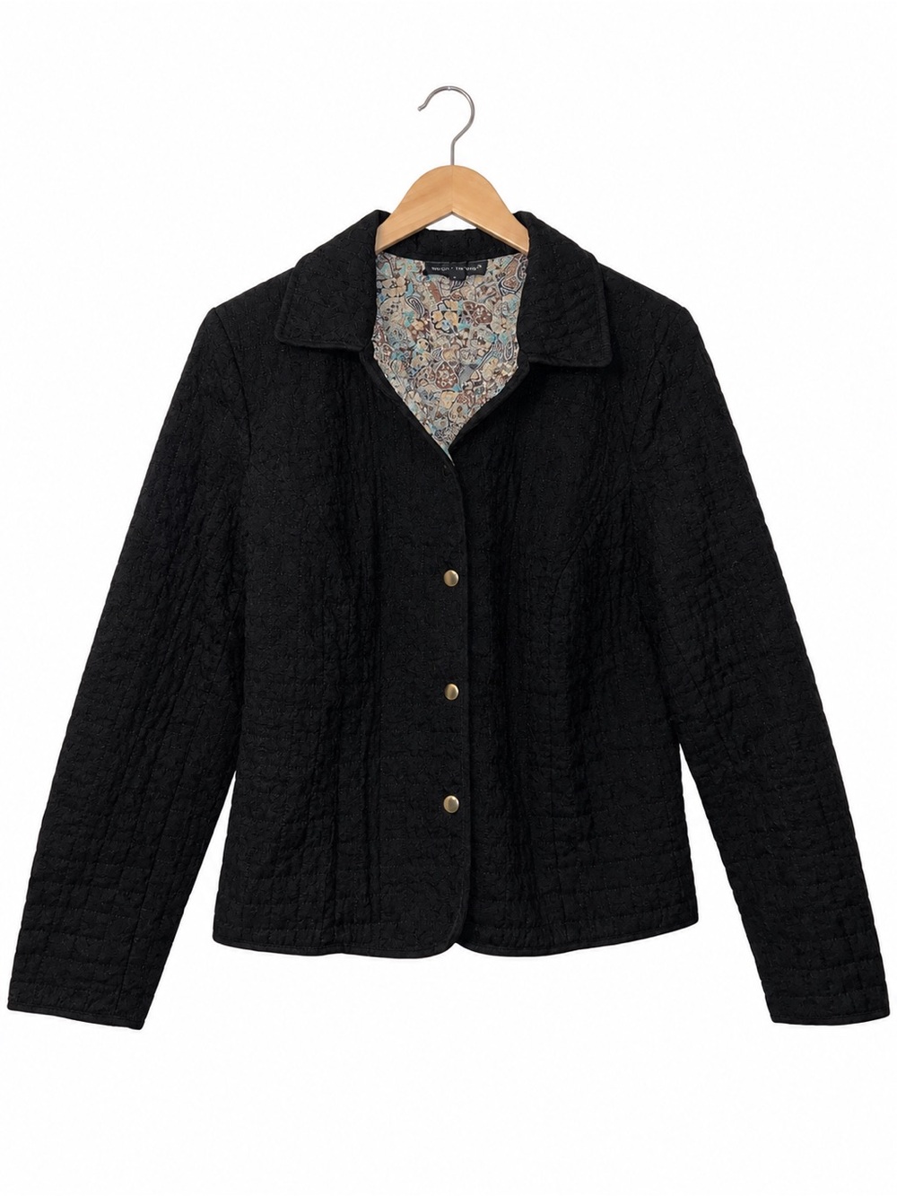Vintage Quilted Button-Front Jacket with Floral Lining